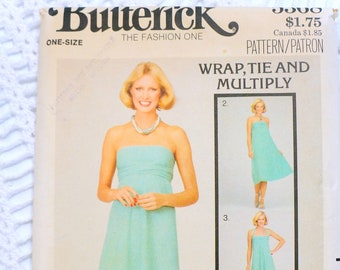 Vintage 1970's Butterick 5368 Sewing Pattern- Misses Wrap Tie and Multiply Dress One Size UNCUT