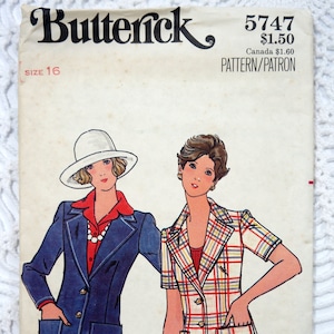Vintage Butterick 5747 Sewing Pattern-Misses&#39; Semi-Fitted Blazer Jacket Size 16 Bust 38