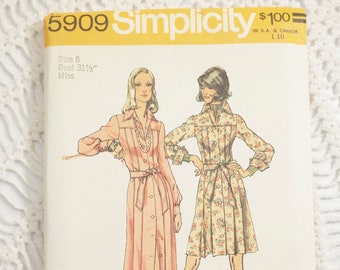 Vintage 1970's Simplicity 5909 Sewing Pattern-Misses' Shirt Dress Size 8 Bust 31.5 UNCUT