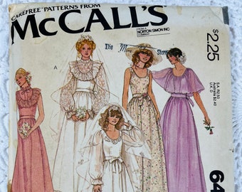Vintage 1970's McCall's 6405 Sewing Pattern - Misses' Romantic Wedding or Bridesmaid Dress Size 10 Bust 32.5 UNCUT