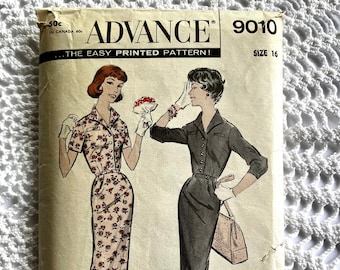 Vintage 1950's Advance 9010 Bishop Method Sewing Pattern-Women's Shirtdress  Size 16 Bust 36