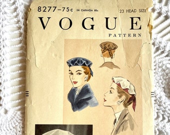 Vintage 1950's Vogue 8277 Sewing Pattern- Mr. John MUSHROOM Beret Hat Head Size 23