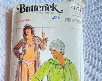 Vintage 1970's Butterick 4874 Sewing Pattern-Misses' Robe Cover-Up with Hood Size Medium 12-14 Bust 34-36