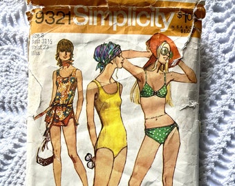 Vintage 1970's Simplicity 9321 Sewing Pattern-Misses' Bathing Suit or Bikini Size 8 Bust Size 31.5