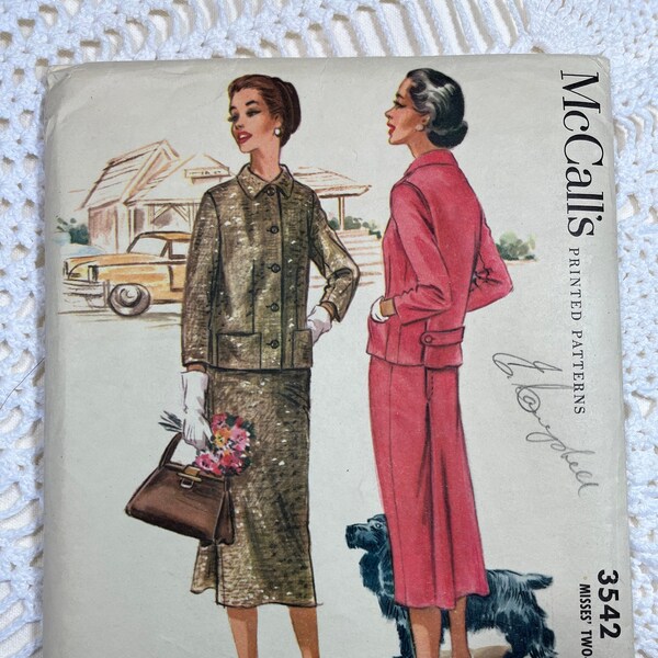 Patron de couture McCall's 3542 vintage des années 1950 - Tailleur veste et jupe pour femmes taille 16 buste 34 non coupé