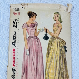 Vintage 1940&#39;s Simplicity 1983 Sewing Pattern-Misses&#39; Evening Gown with Bustle Size 14 Bust 32