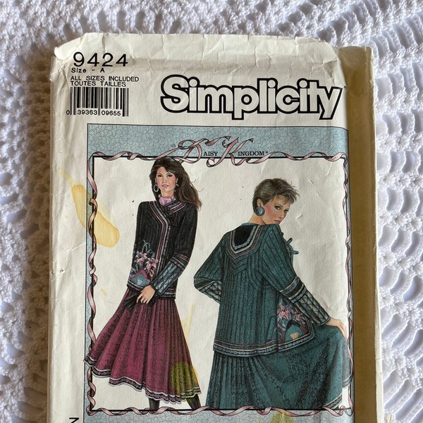 Vintage 1980's Simplicity 9424 Daisy Kingdom Sewing Pattern - Misses' Quilted Jacket Size SMALL-LARGE Bust 32.5 - 42 UNCUT