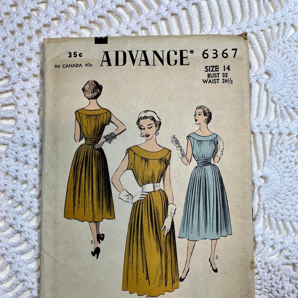 Vintage 1950's Advance 6367 Sewing Pattern-Misses' Sleeveless Dress with Cummerbund Size 14 Bust 32