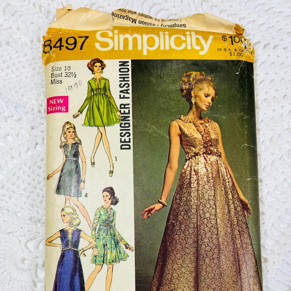 Vintage 1960's Simplicity 8497 Sewing Pattern-Misses' Mini and Maxi Evening Dress Size 10 Bust 32.5