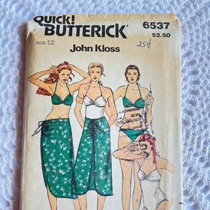 Vintage Butterick 6537 Sewing Pattern-Misses&#39; Swimsuit and Bikini with Sarong Skirt Size 12 Bust 34 UNCUT