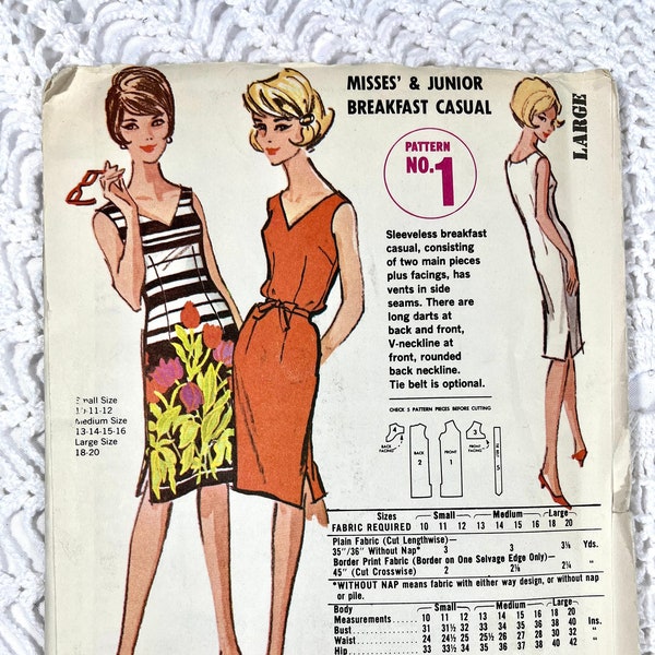 Vintage 1960's McCall's No.1 Quaker Oats Sewing Pattern- Misses' Breakfast Casual Dress Size Large Bust 38-40 UNCUT