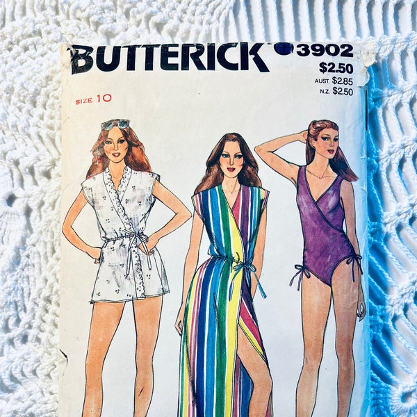 Vintage 1980's Butterick 3902 Sewing Pattern-Misses' Swimsuit and Cover-Up Size 10 Bust 32.5