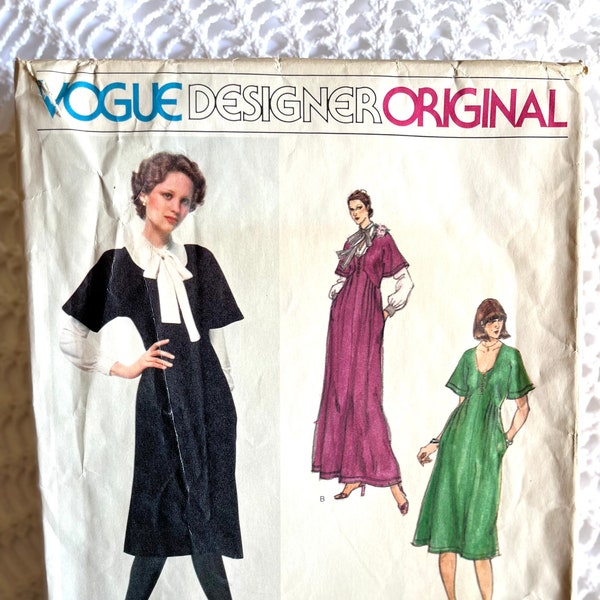 Vintage 1970's Vogue Designer Original 1532 Jean Muir Sewing Pattern- Misses' Dress and Blouse Size 14 Bust 36