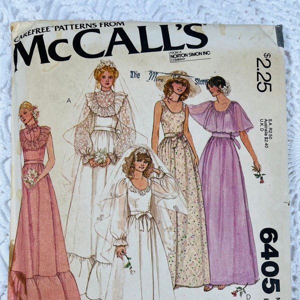 vintage années 1970 McCall’s 6405 Patron de couture - Mariage romantique ou robe de demoiselle d’honneur des Miss Taille 10 Buste 32,5 non coupé