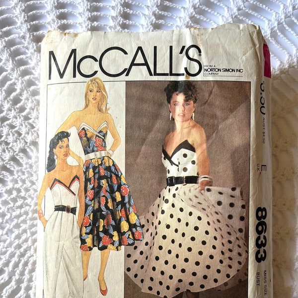 Vintage 1980's McCall's 8633 Sewing Pattern - Misses' Dress or Jumpsuit Size 10 Bust 32.5