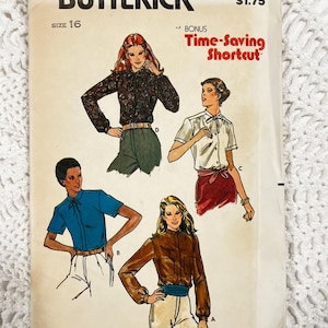 May include: Vintage Butterick sewing pattern 6618, size 16, featuring illustrations of blouses. The cover has the text "Butterick", "Time-Saving Shortcut", and the price $1.75.