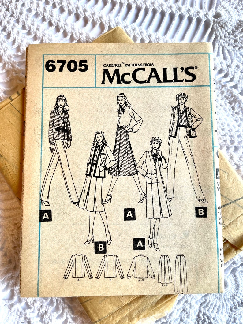 Vintage 1970's McCall's 6705 Sewing Pattern-Misses' Jacket Blouse Skirt and Pants Size 8 Bust 31.5 UNCUT image 2