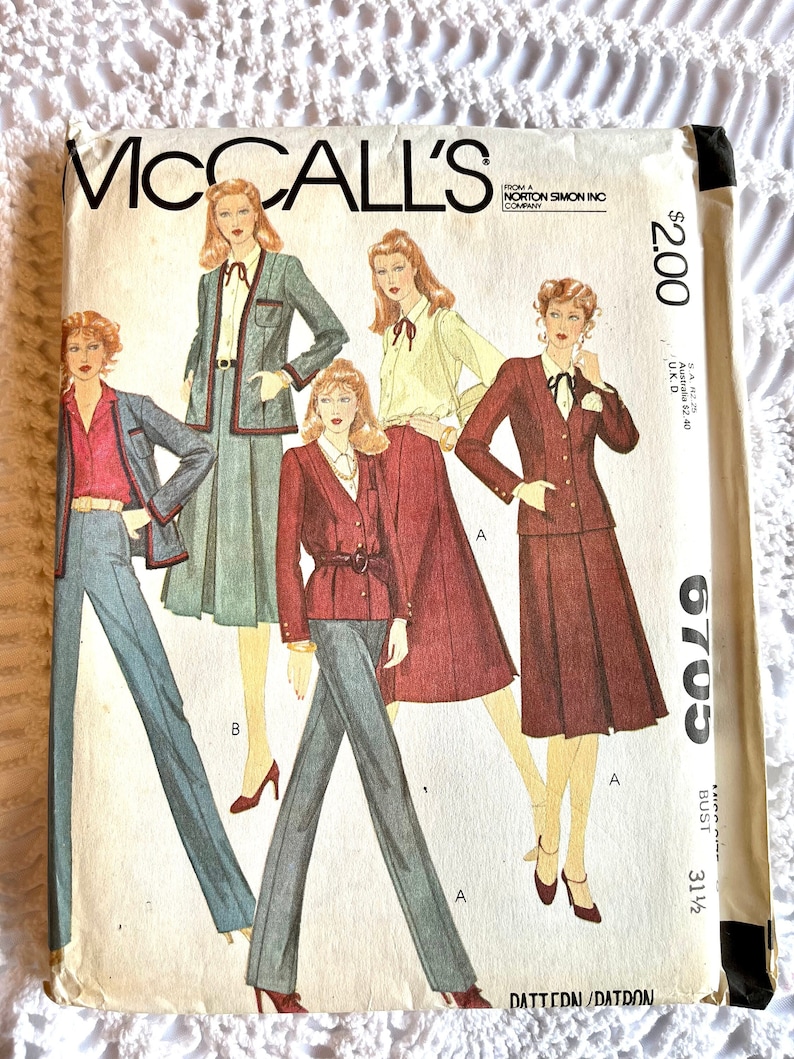 Vintage 1970's McCall's 6705 Sewing Pattern-Misses' Jacket Blouse Skirt and Pants Size 8 Bust 31.5 UNCUT image 1