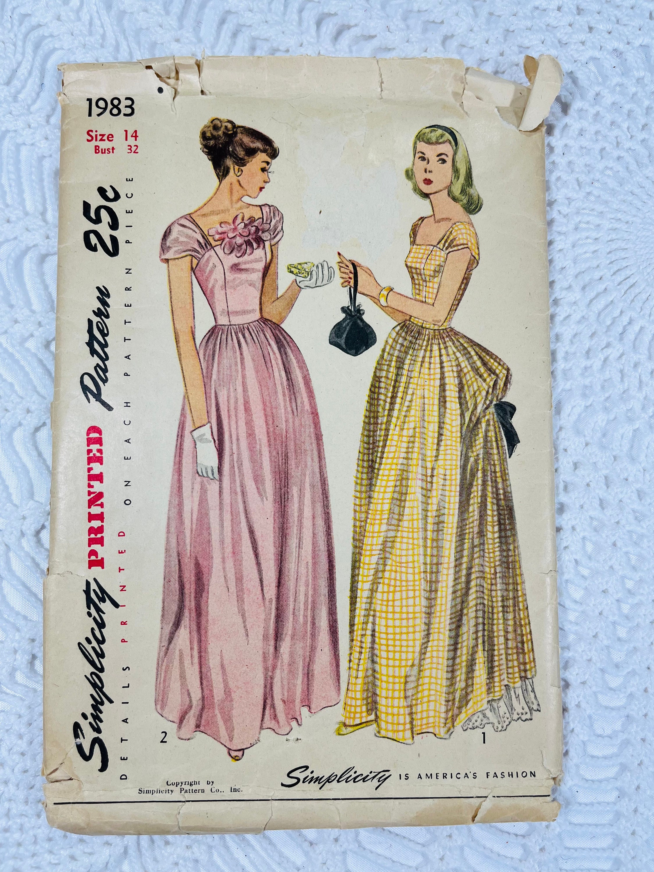 Vintage 1940's Simplicity 1983 Sewing Pattern-misses' Evening Gown With ...