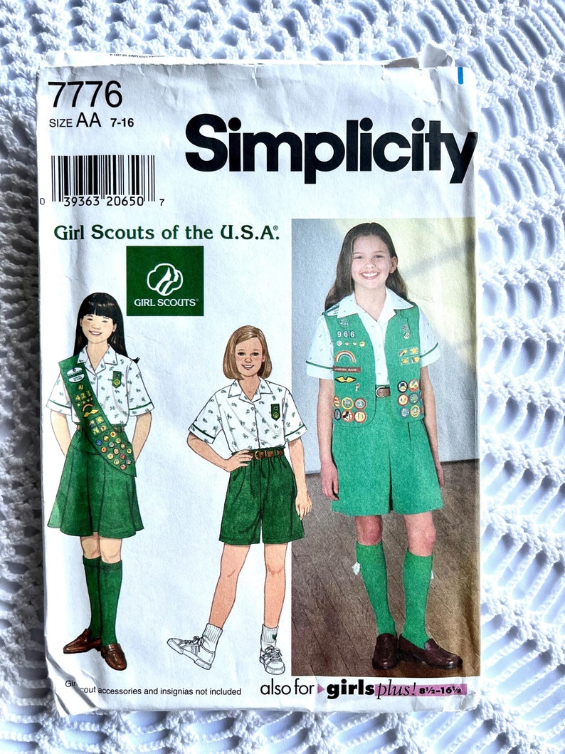 Vintage 1990's Simplicity 7776 Sewing Pattern girl Scout USA Vest Shirt