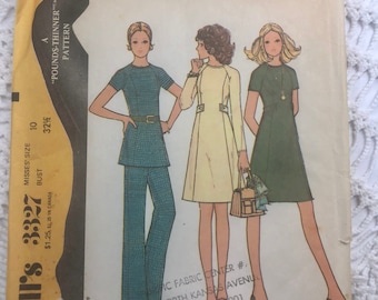 Vintage 1970's McCall's 3327 Sewing Pattern- Misses' Dress Tunic and Pants Size 10 Bust 32.5 UNCUT