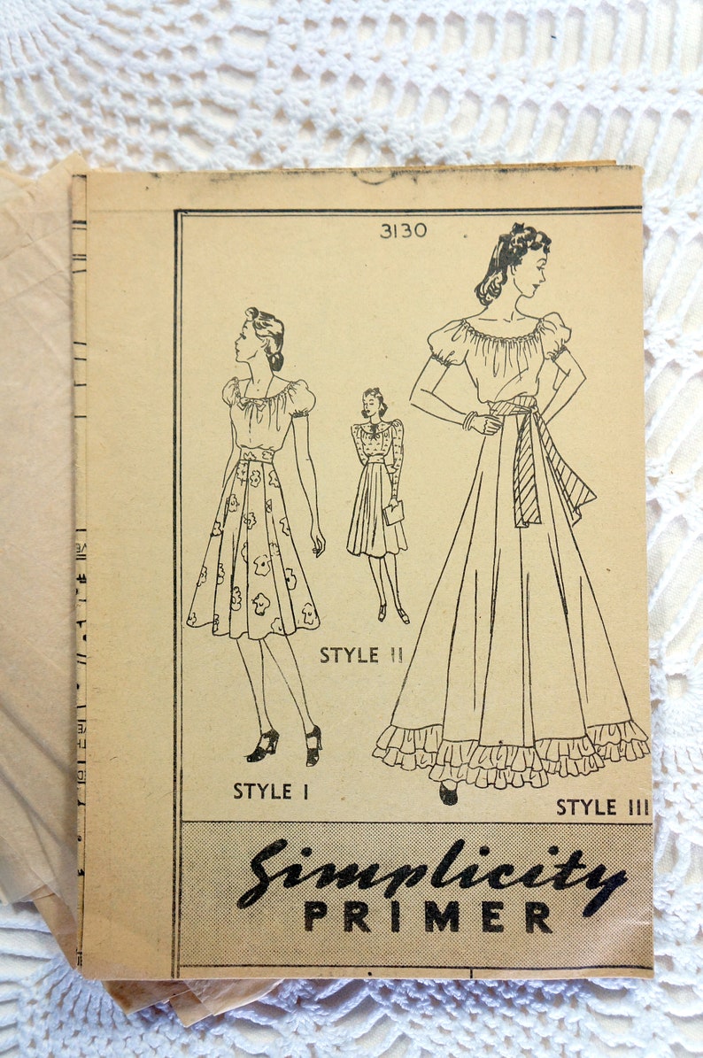 Vintage 1930/'s Simplicity 3130 Sewing Pattern Misses/' Blouse and Ruffled Skirt Size 12 Bust 30