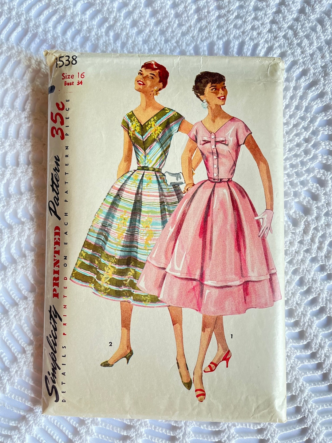 Vintage 1950's Simplicity 1538 Sewing Pattern-misses' Dress With Full ...