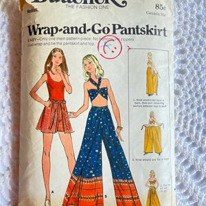 Vintage 1970's Butterick 6720 Sewing Pattern- Misses' Wrap-and-Go Pantskirt Size Medium Waist 25.5-27