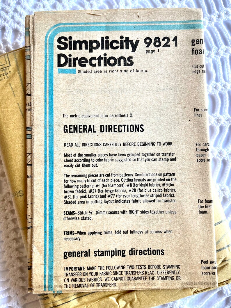 Pattern 9821 Vintage 1980's Simplicity 9821 Sewing Pattern- Doll House and Furniture ...