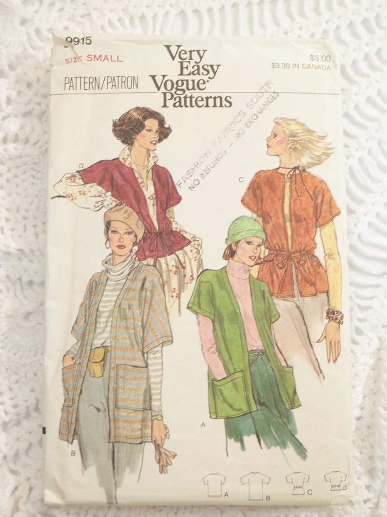 Vintage 1970s Very Easy Vogue 9915 Sewing Pattern-Misses' Cardigan Jacket Size SMALL Bust 31.5-32.5 UNCUT image 1