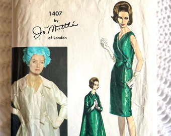 Vintage 1960's Vogue Couturier Design Jo Mattli of London 1407 Sewing Pattern-Misses' Dress and Coat Size 16 Bust 36 INCOMPLETE