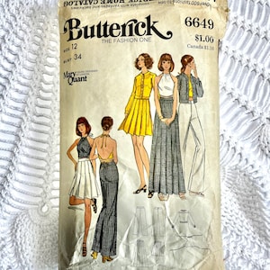 Vintage 1970&#39;s Butterick 6649 Mary Quant Sewing Pattern-Misses&#39; Jacket Skirt Top and Pants Size 12 Bust 34 INCOMPLETE