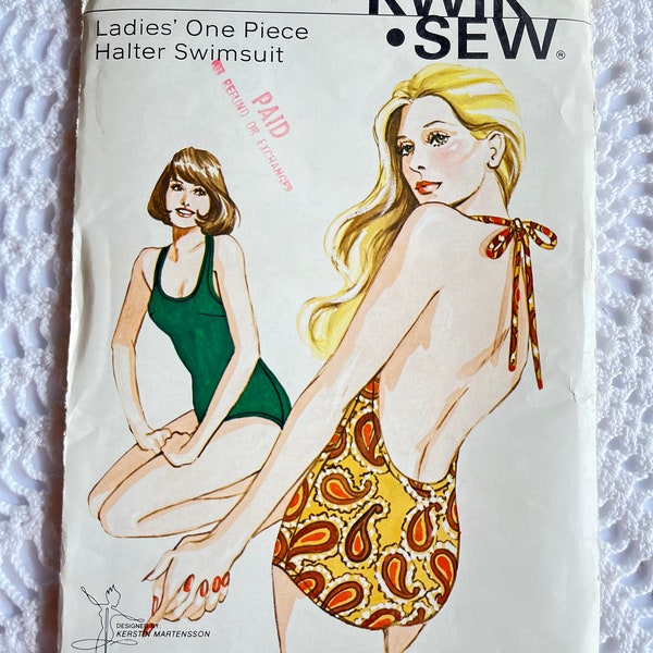Vintage 1970's Kwik Sew Pattern 174 - Ladies' Scoop Neck Maillot Swimsuit Size 14 16 18 Bust 38.5-41.5 UNCUT