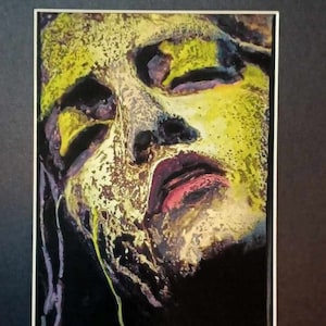 Ecstacy , 8X10&quot; original mixed media, watercolor, ink,mystical,face,abstract,spiritual,symbolic, altered face, meditation, colorful