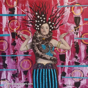 Modern Medusa, 12&quot;x12&quot; mixed media painting on canvas board