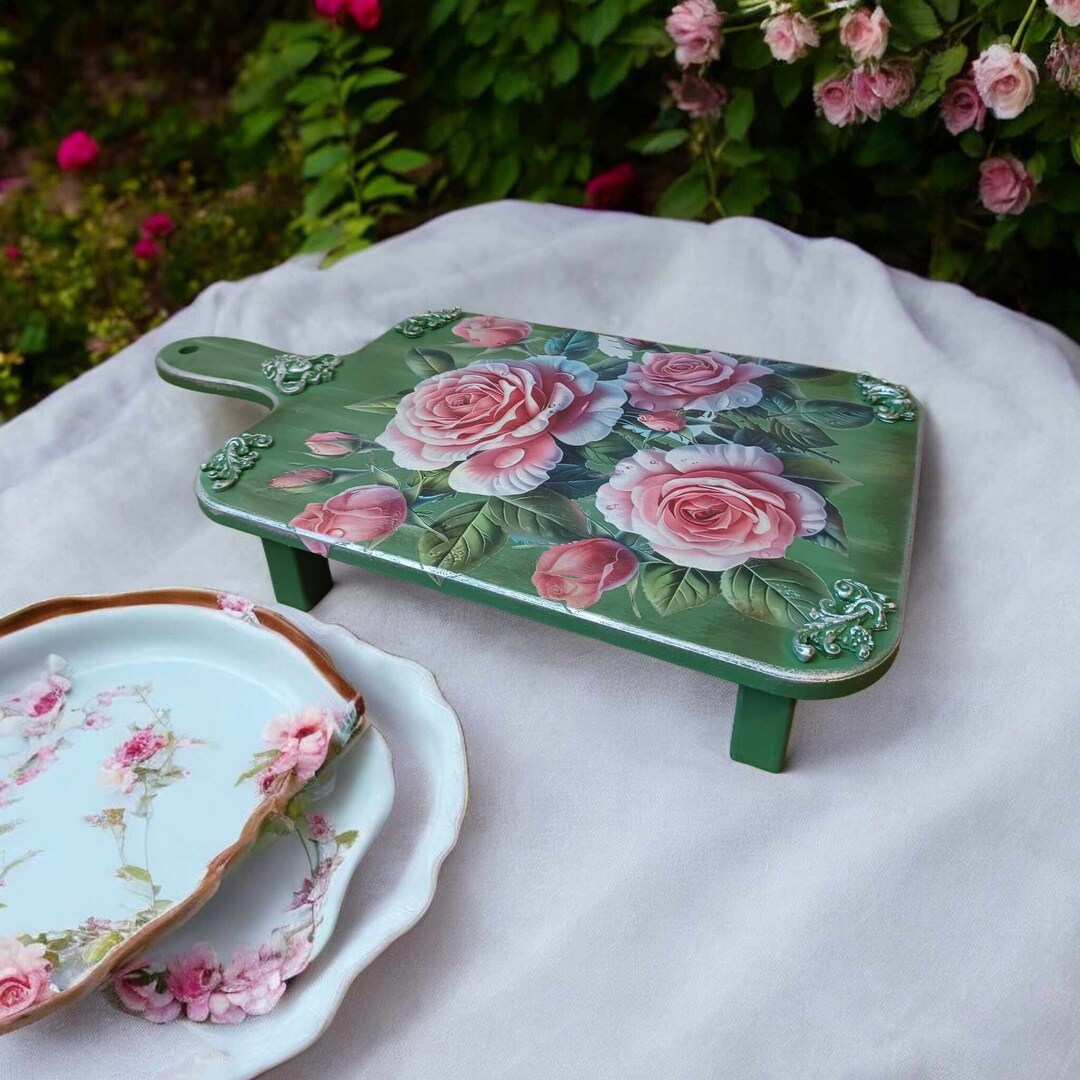 Unique Tea Tray Hand Painted and Decorated Tea Tray,stands on Wooden Legs.cottagecore ...