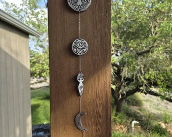 Hand-Sculpted Polymer Clay Tree of Life Wall Hanging | Triple Spiral Goddess Talisman, Moon Decor