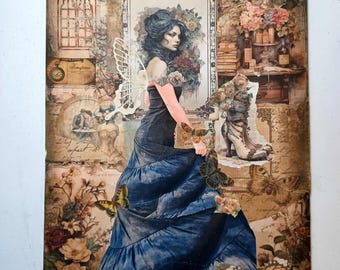 Victorian Fairy Collage Art: Butterflies & Vintage Woman - 11x14 Original