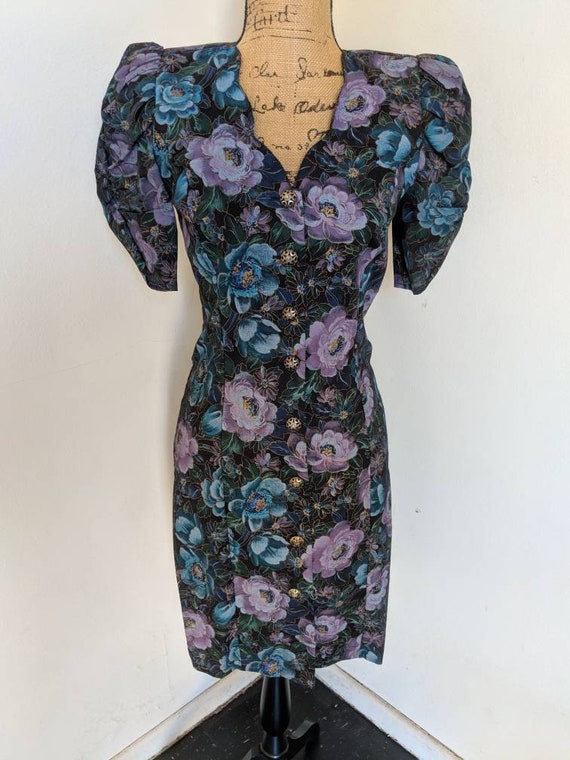 Vintage Sz 5/6 1980s All That Jazz Floral Sheath D