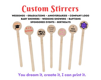 25-300 Custom Personalized Drink Stirrers | Logo | Company Promotional | Wedding | Shower | Centerpiece Party Favor | Monogram | Birthday