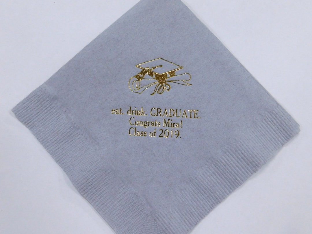 150 Graduation Cap Diploma Personalized Beverage Napkin Custom Stamped