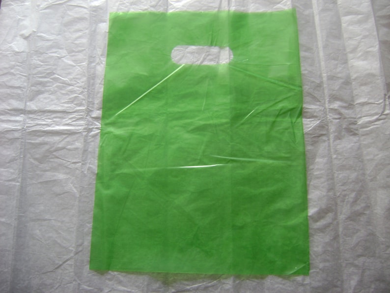10 pack 9X12 Lime Green Merchandise Bags Glossy Handles Low Density Handle Gift Bags