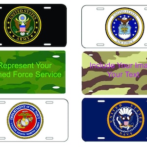 Custom ARMED FORCES Designed License Plates | Text Logo Picture Font| Personalized Gift