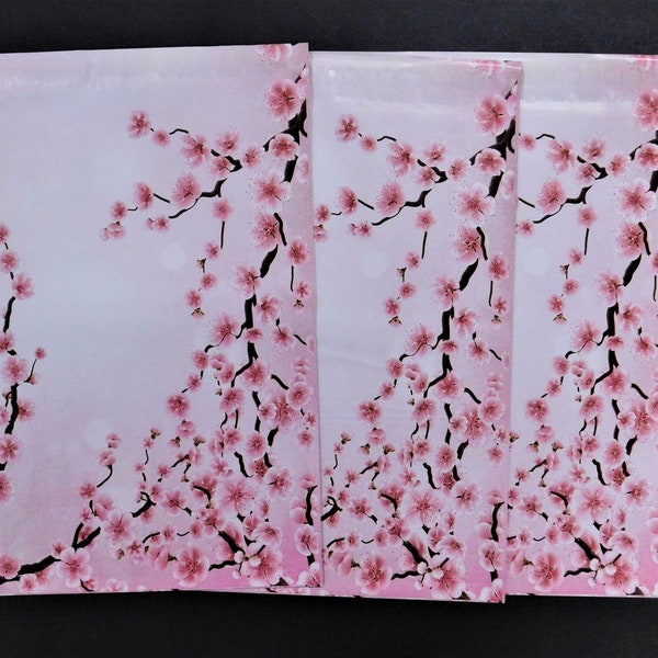 1 - 1000 CHERRY BLOSSOM 10x13 Designer Mailer Self Seal Adhesive Plastic Flat Envelope Water Resistant Tear Proof Lightweight Pink Flower