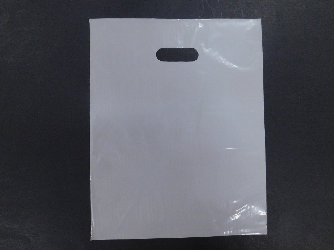50 Pack 12X15 Gray Merchandise Bags Glossy Handles Low Density Handle