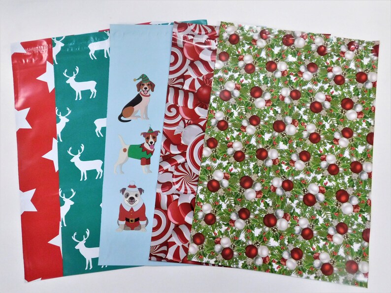 Designer Poly Mailers Shipping Envelopes 10x13 Candy Cane Christmas 50 Pack Red, White