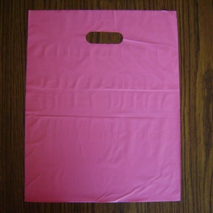 10-100 pack 9X12 Hot Pink Merchandise Bags Glossy Handles Low Density Handle Gift Bags