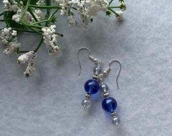 Clear Blue and Silver Earrings