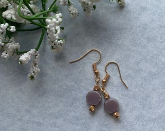 Gold and Purple Flat Beaded Earrings