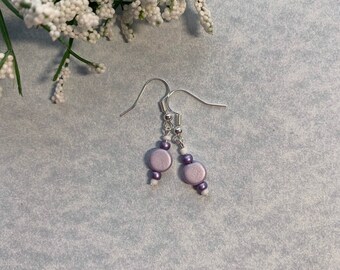 Purple Oval Beaded Earrings